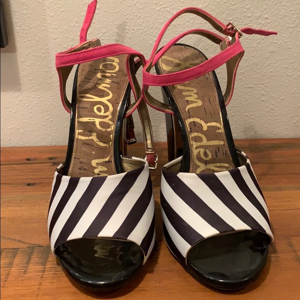 Sam Edelman striped heels with pink strap